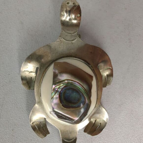 Sterling silver‎ and abalone turtle brooche - Picture 1 of 8